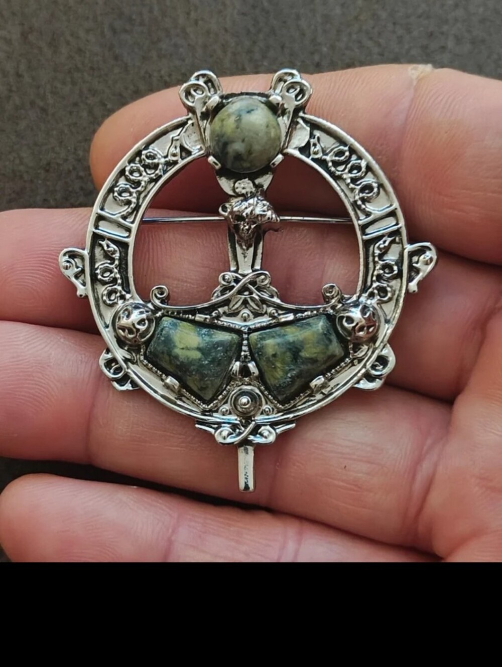 1970s Celtic Revival Connemara Style Silver Tone Brooch & Pendant.